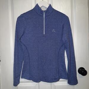 RHOBACK Women’s Herringbone Blue 1/4 Zip Long Sleeve Shirt Top Size S Small